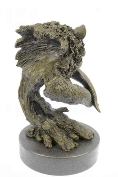 Bear Head Bust with Fish Bronze Sculpture