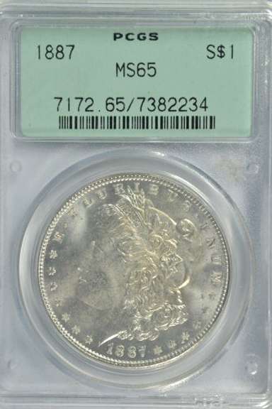 Solid Gem BU 1887 Morgan Silver Dollar. Old PCGS MS65