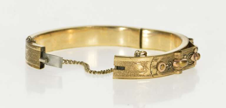 Gold Filled Victorian Ornate Etched Floral Bangle Bracelet