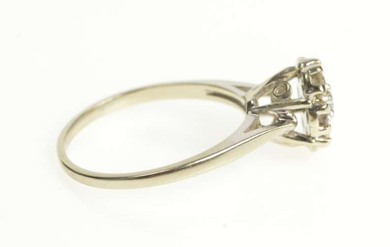 14K White Gold Round Diamond Cluster Classic Engagement Ring