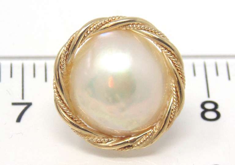 Elegant Yellow Gold Mabe Pearl Rope Bezel Earrings