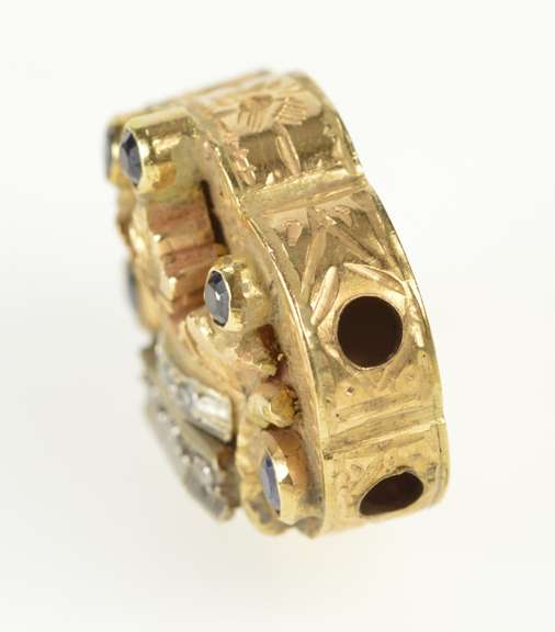 14K Yellow Gold Antique Sapphire Diamond Crown Bracelet Charm/Pendant