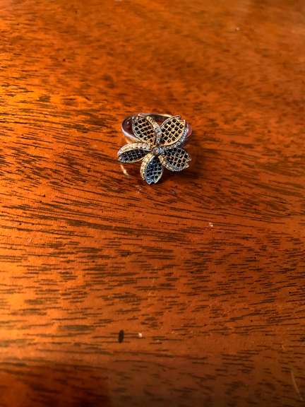 Black & White Gemstone Flower Ring in Sterling Silver