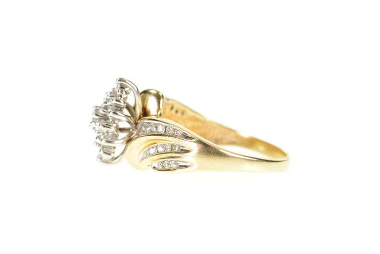 10K Yellow Gold Marquise Diamond Cluster Bypass Statement Ring