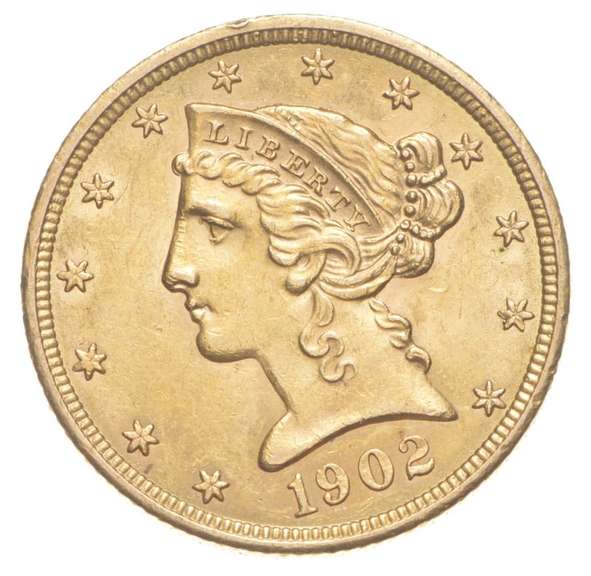 1902 $5.00 Liberty Head Gold Half Eagle