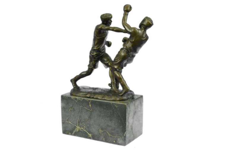 Last Round Boxing Bronze Statue on Marble Base Sculpture