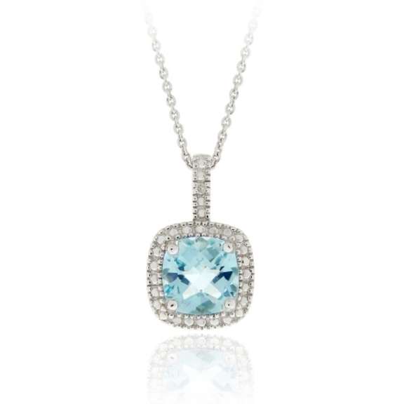 Sterling Silver Blue Topaz & Diamond Accent Square Pendant