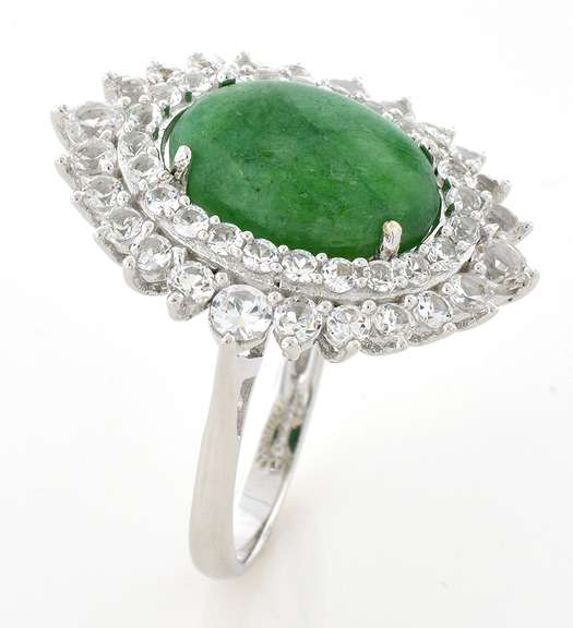 Fabulous Emerald & White Sapphire Ring in Sterling Silver
