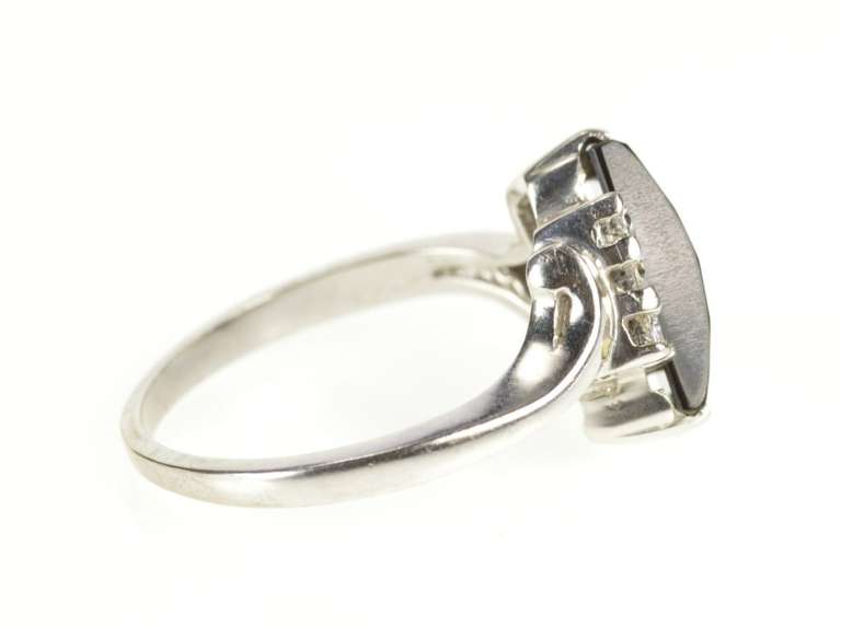 10K White Gold Faceted Black Onyx CZ Accent Retro Bypass Ring