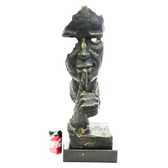 Silence Bronze Sculpture on Marble Base Figurine