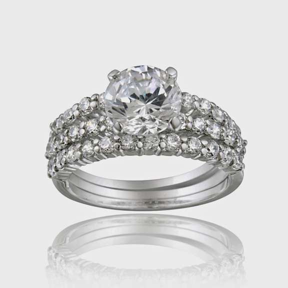 Sterling Silver Round CZ Bridal Engagement Stackable Ring Set
