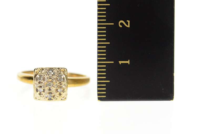 10K Yellow Gold Squared Retro Diamond Cluster Raised Ring