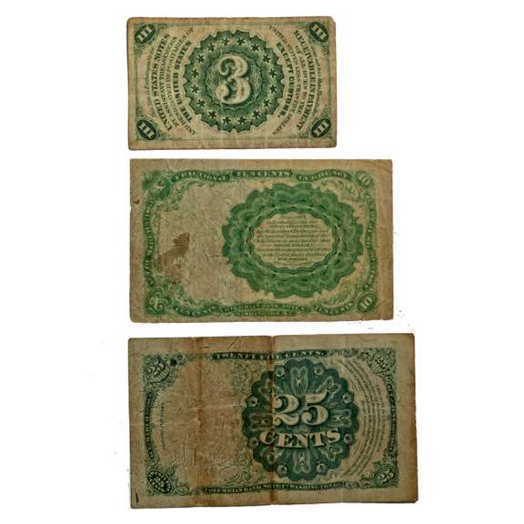 3 Cent 10 Cent &25 Cent Fractional Notes