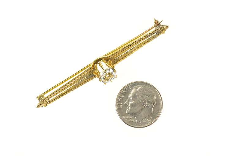 14K Yellow Gold Victorian Cushion Solitaire Ornate Bar Pin/Brooch