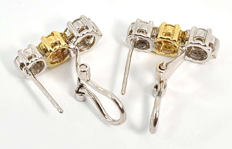 Lovely White & Yellow Diamond Earrings in 14K W&YG