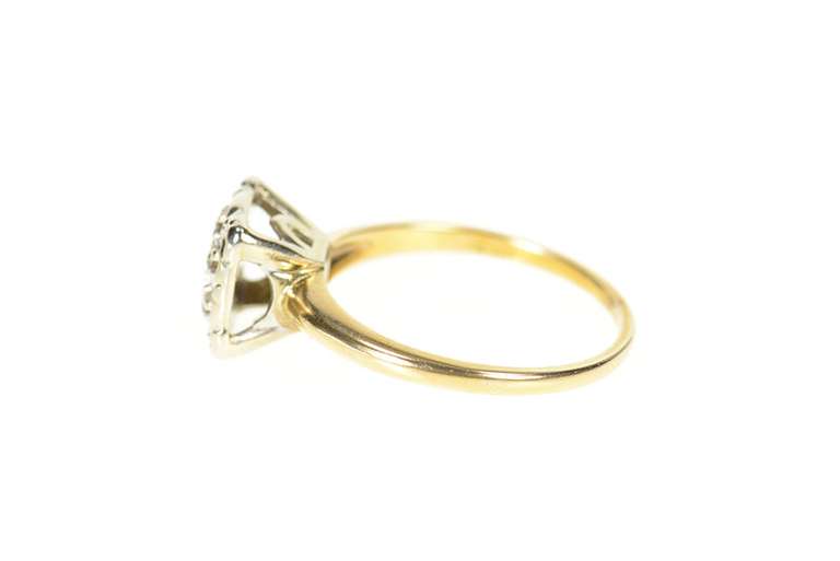 10K Yellow Gold 1960's Raised Squared Cluster Diamond Retro Ring