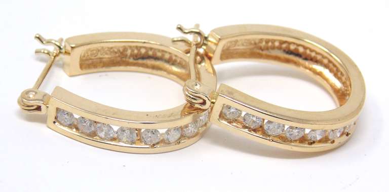 Stunning 14kt YG Round Diamond Channel Set Hoop Earrings