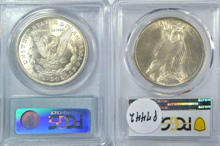 PCGS MS64 graded 1921 Morgan & 1923 Peace Silver Dollar