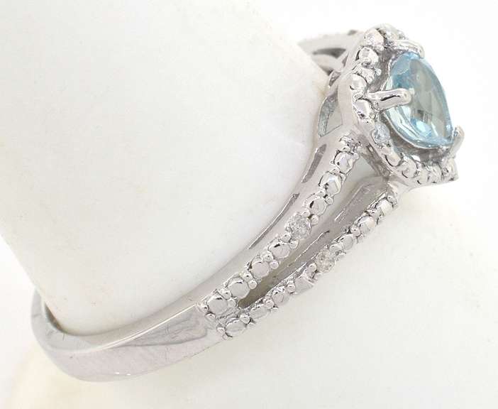 Sweet Aquamarine & Diamond Ring in Sterling Silver