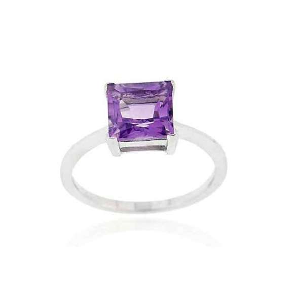 Sterling Silver Amethyst Solitaire Square Ring