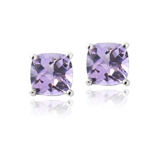 Sterling Silver 1.1ct Amethyst Cushion-Cut Stud Earrings, 5mm