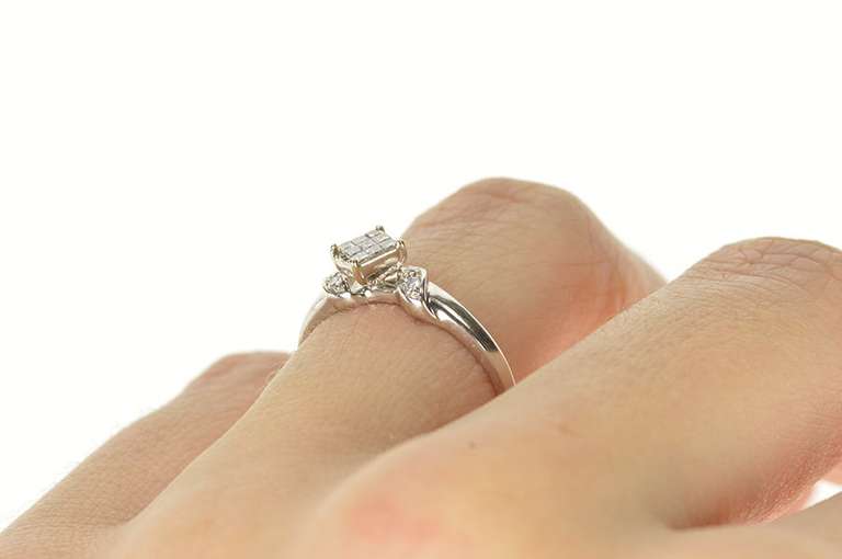 14K White Gold Princess Diamond Cluster Accent Engagement Ring