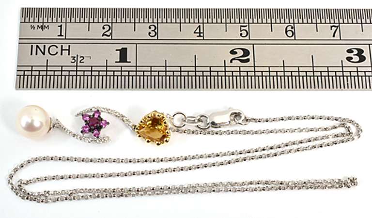 Classy Citrine, Diamond, & Pearl Pendant Necklace