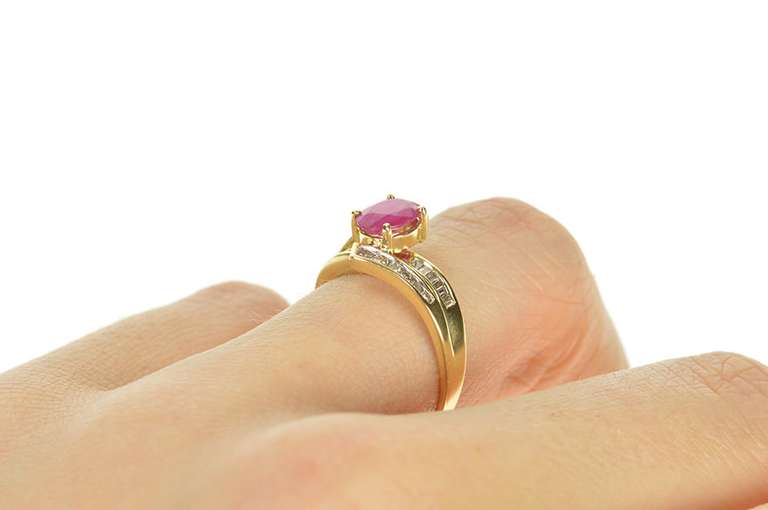 14K Yellow Gold 0.97 Ctw Ruby Diamond Bypass Engagement Ring