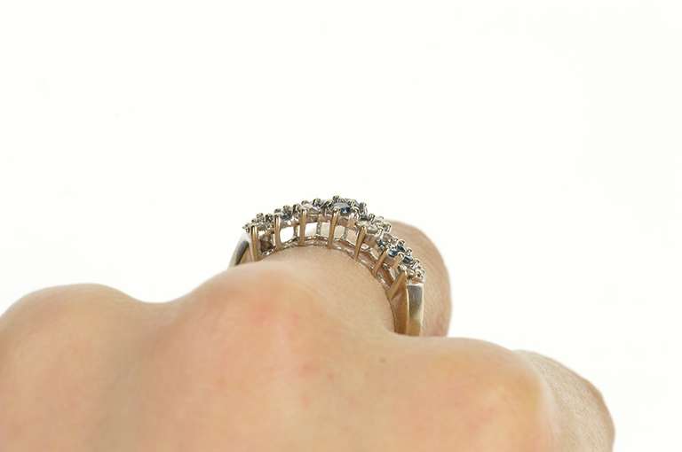 14K White Gold 1.08 Ctw Blue & White Diamond Band Ring