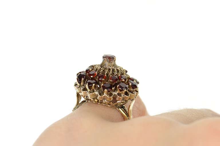 14K Yellow Gold 1960's Retro Garnet Cocktail Statement Ring