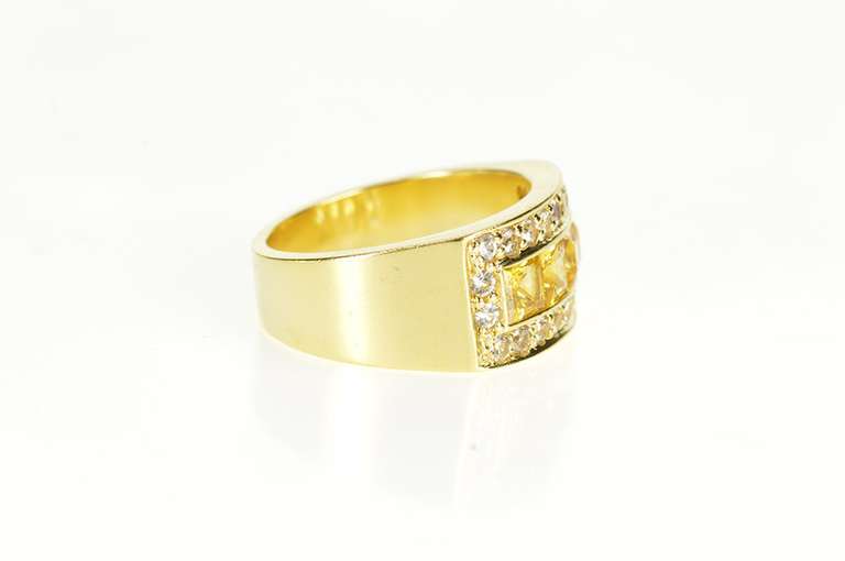 18K Yellow Gold Princess Citrine CZ Channel Squared Halo Band Ring