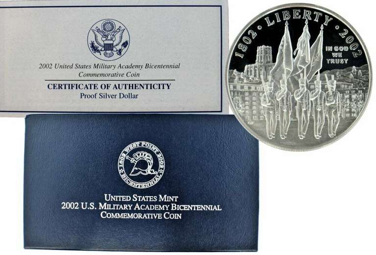 2002 United States Military Academy Commemorative Proof Silver Dollar.