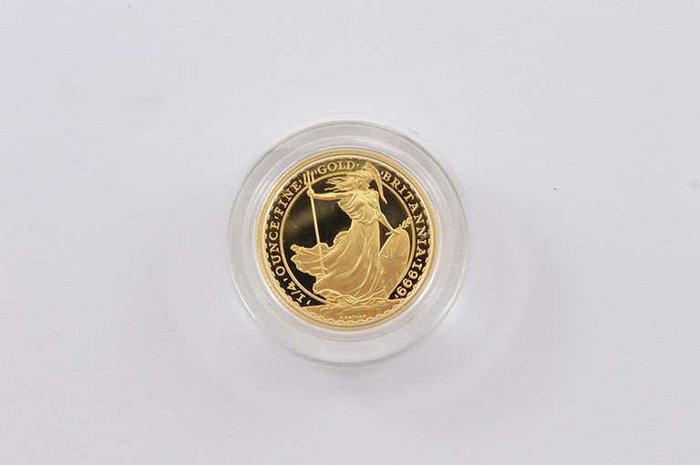 1999 United Kingdom 25 Pounds 1/4 Oz Fine Gold Proof - Box & COA