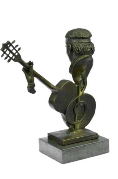 Abstract Man Playing Guitar Bronze Bust Sculpture on Marble Base