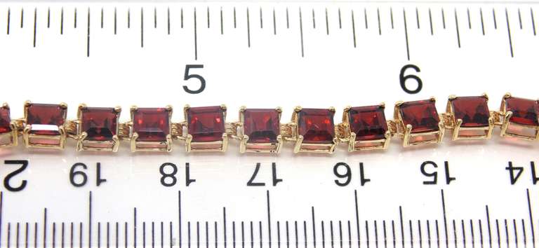 Beautiful Yellow Gold Square Garnet Link Bracelet