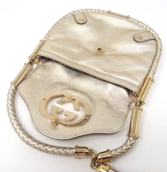 Gucci Small Brit Gold Leather Tassel Purse