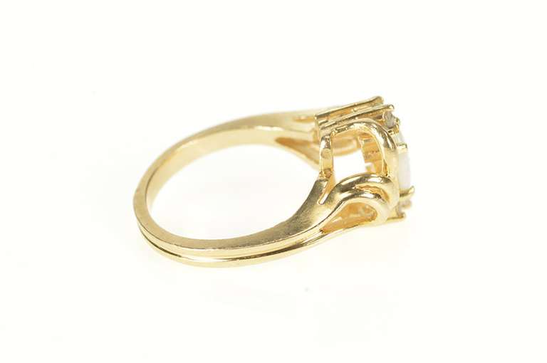 14K Yellow Gold Opal Diamond Accent Wavy Design Statement Ring