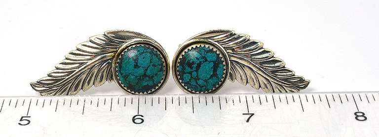 Sterling Silver Turquoise Feather Earrings
