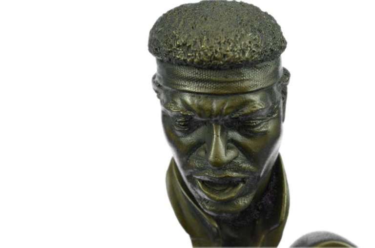 Abstract Man Playing Guitar Bronze Bust Sculpture on Marble Base