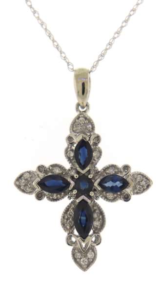 Fabulous Marquise Sapphire & Diamond Cross Necklace