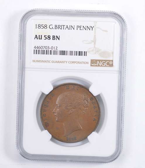 AU58 BN 1858 Great Britain Penny - Graded NGC
