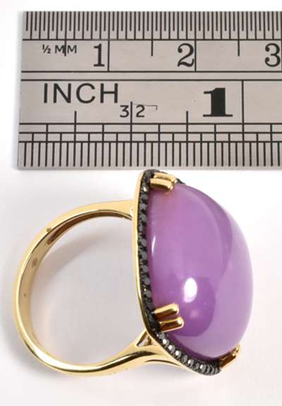 Stylish Violet Quartz & Black Diamond 14K YG Ring