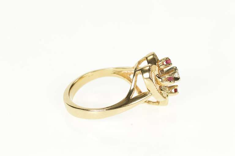 10K Yellow Gold Retro Ruby Diamond Wavy Heart Statement Ring