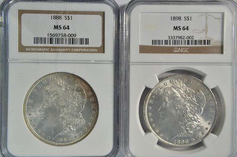 Nice NGC MS 64 graded 1888 & 1898 Morgan Silver Dollars