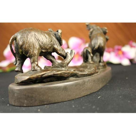 Three Elephants Walking Bronze Statue