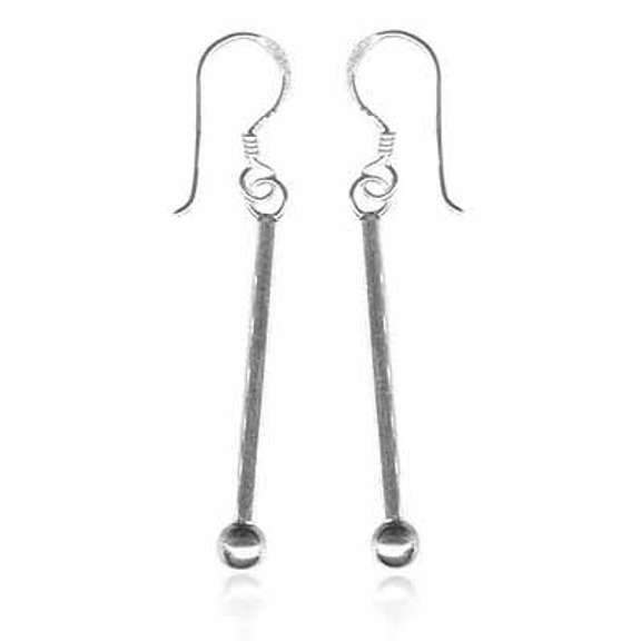Sterling Silver Dangling Bar & Bead Earrings