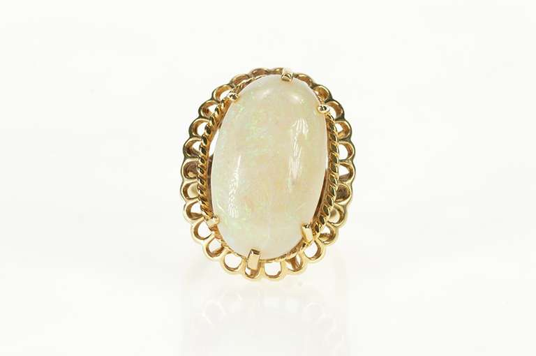 10K Yellow Gold Victorian Natural Opal Huge Statement Cocktail Ring
