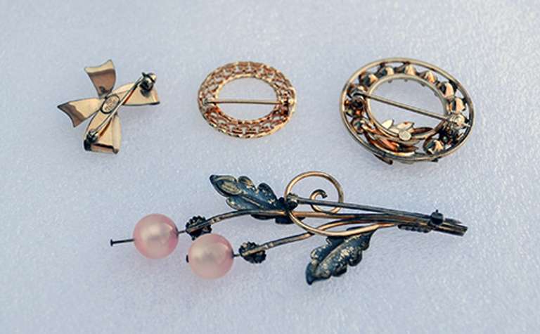 Vintage 12KT & 14KT Gold Filled Pin Brooches, 4 Pc Lot