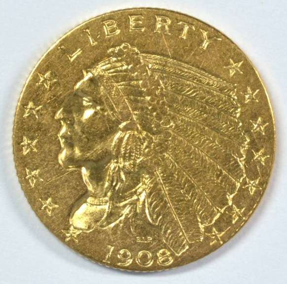 Lovely 1908 US $2.50 Indian Gold Piece. 1st year issue