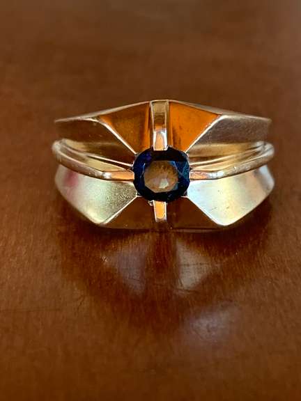 Blue Sapphire & Solid Gold Band Ring
